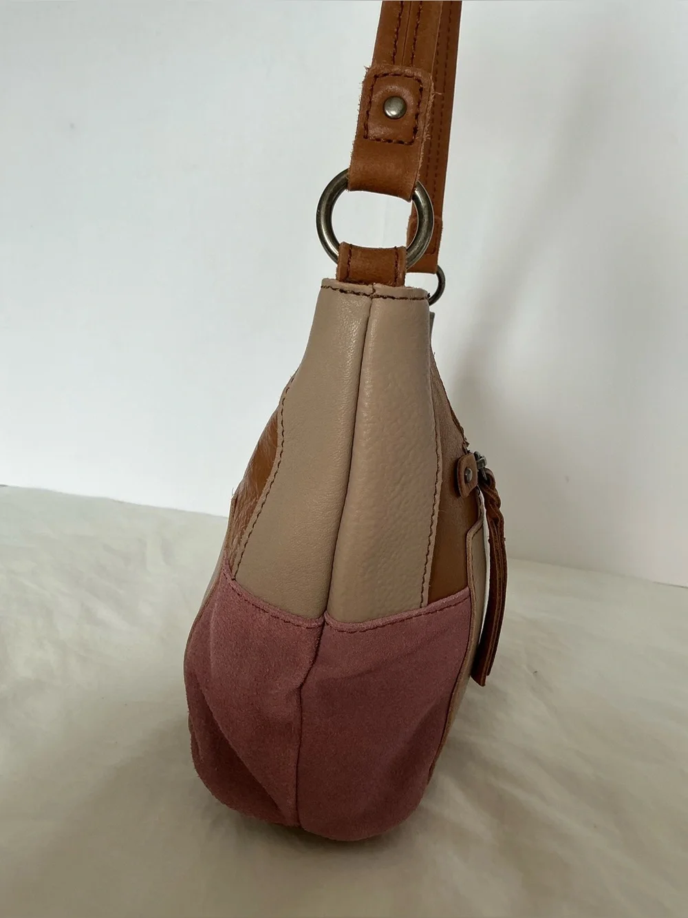 The Sak Leather Suede Patchwork Shoulder Bag -Tan, Beige, Olive & Pink